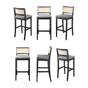 Kit 6 Banquetas com Encosto e Apoio para Pés Tiê CabeCasa MadeiraMadeira Preto/Cinza