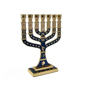Candelabro Sete Pontas - Menora 28Cm - Azul De Israel