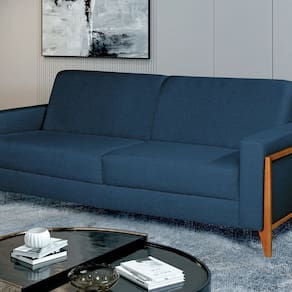 Sofá Living 176cm Veludo com Molas e Pés em Madeira Tokio Azul Marinho