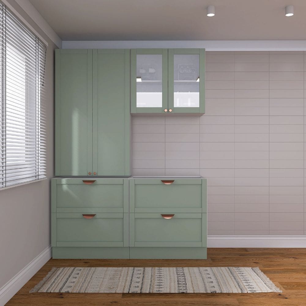 Cozinha Modulada 4 Peças 2 Balcões 1 Aéreo 1 Aéreo Alto Sem Tampo Arizona CabeCasa MadeiraMadeira Branco/Menta