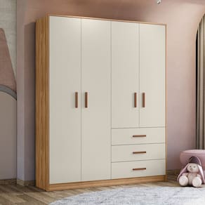 Guarda-Roupa Infantil 3 Gavetas Pérola marrom/branco off