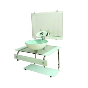 Gabinete de vidro 60cm it inox com cuba redonda - branco