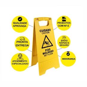 Placa sinalizadora piso molhado sinalização e advertência