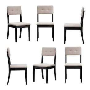 Kit 6 Cadeiras Estofadas Tiê CabeCasa MadeiraMadeira Preto/Bege Claro