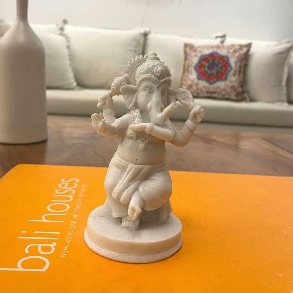 Mini Escultura Ganesha Dançarino De Pó De Mármore 12Cm
