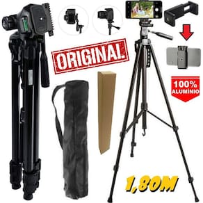Tripé câmera profissional 1,80m universal suporte smartphone