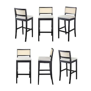 Kit 6 Banquetas com Encosto e Apoio para Pés Tiê CabeCasa MadeiraMadeira Preto/Off White
