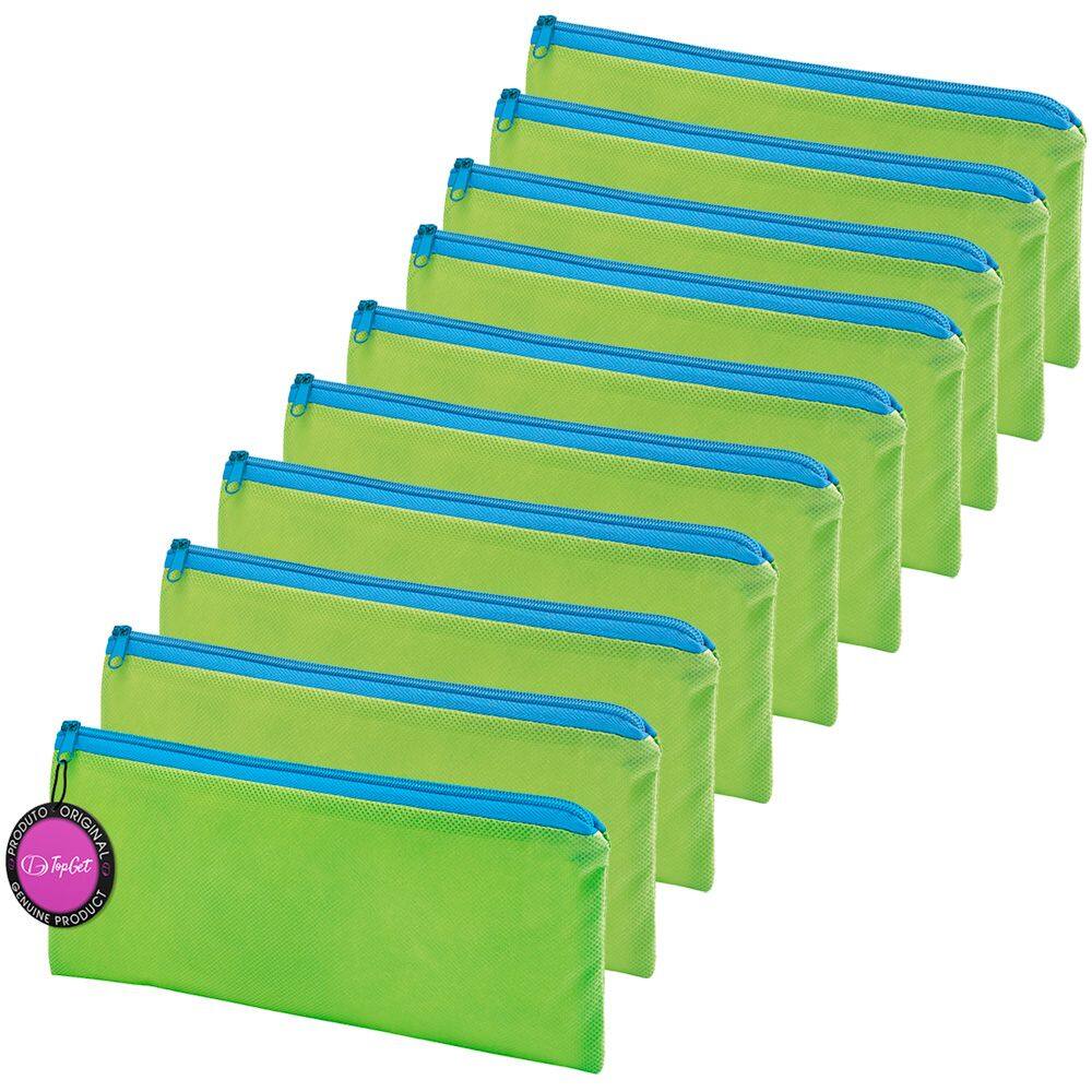 Kit 10x Estojo Escolar em TNT Premium 21x11cm Figi TopGet - Verde Claro