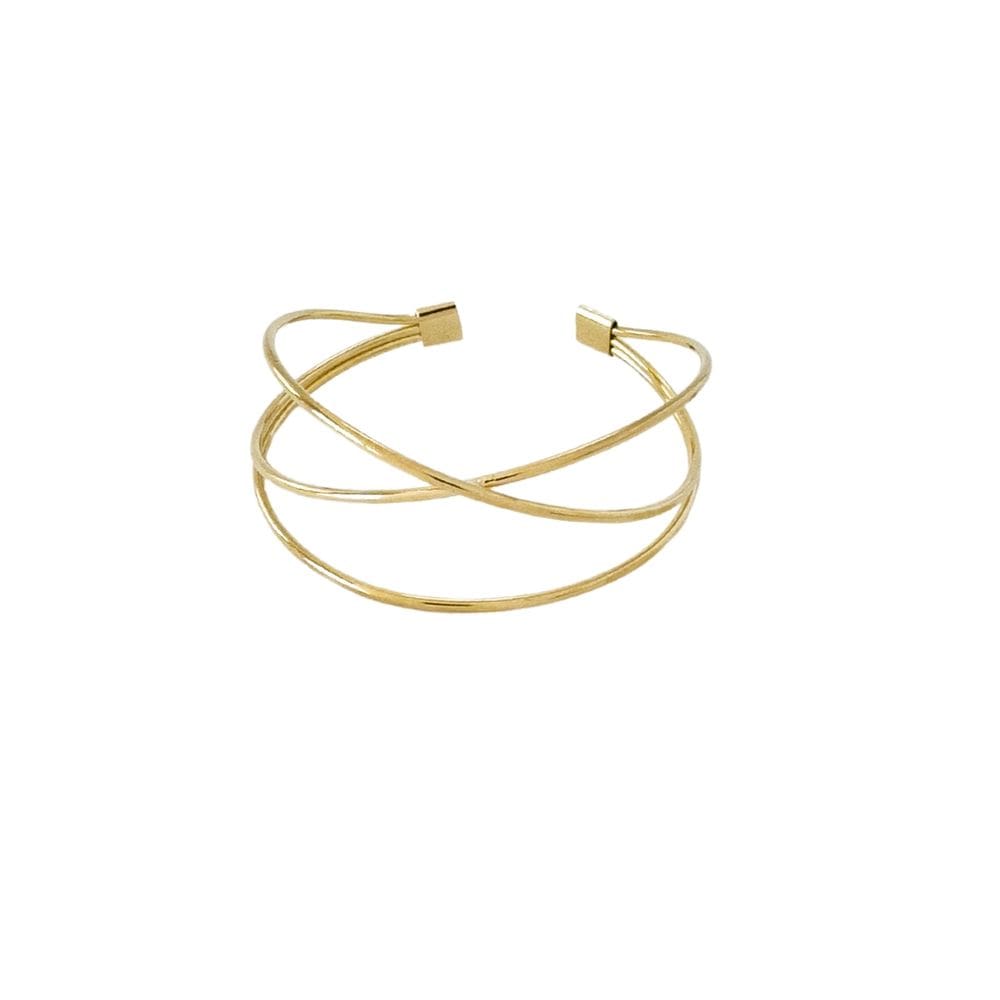 Bracelete Duplo Aro X e Um Aro Reto Banhada a Ouro