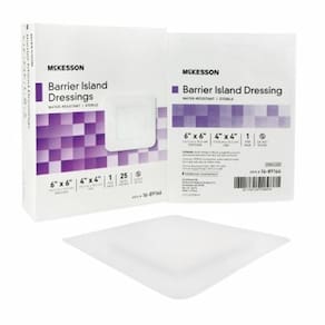 Curativo composto Barrier Island Resistente à Água McKesson 6 x 6 polegadas Polipropileno/Rayon 4 x 4 em 1 cada da McKesson (pacote com 6)