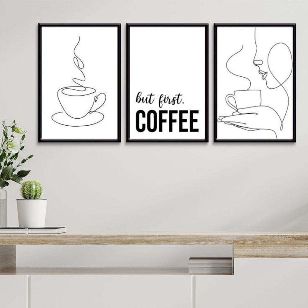 Kit 3 Quadros Minimalistas Café- But First Coffee 24X18Cm