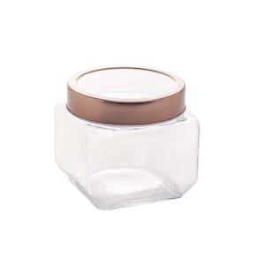 Pote de Vidro Quadrado c/ Tampa Rose Gold 800ml - Lyor