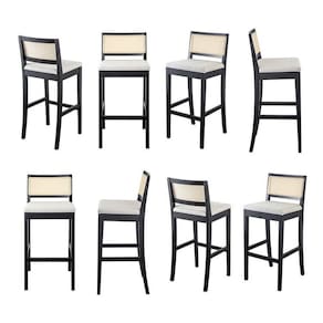 Kit 8 Banquetas com Encosto e Apoio para Pés Tiê CabeCasa MadeiraMadeira Preto/Off White