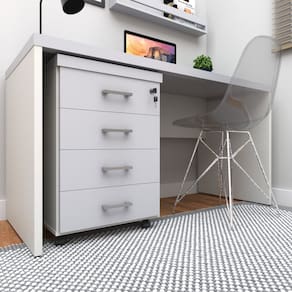 Gaveteiro Volante com 4 Gavetas para Escritório ou Home Office Branco/Cinza Cristal