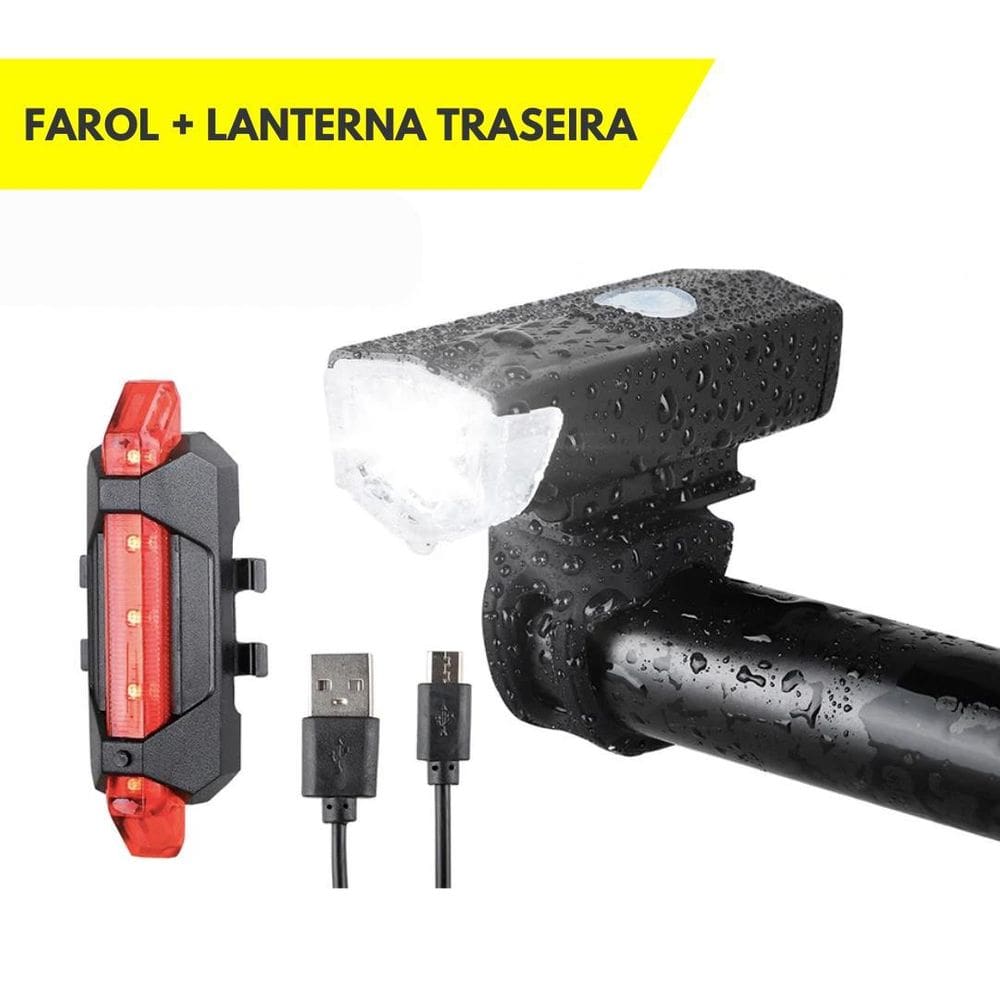 Kit lanterna bike + luz traseira recarregável à prova d`água