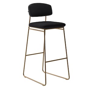 Banqueta Alta para Bancada Sala de Jantar Encosto e Assentos Estofados Linha Jaraguá Dourado/ Duna Preto