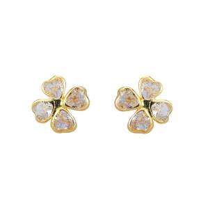 Brinco Trevo 7 Mm Com Zircônia Ouro 18K