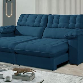 Sofá Retrátil e Reclinável Barcelona 250 cm Veludo com Molas Ensacadas Azul Marinho