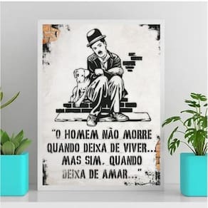 Quadro Frase De Amor Charlie Chaplin 24X18Cm Branca