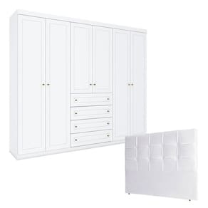 Guarda Roupa Casal Americano com Cabeceira Luiza 140 cm Branco – Henn