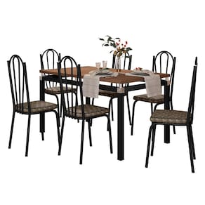 Kit Mesa de Jantar Marva 136cm com 06 Cadeiras Alabama Palha Ferro Preto - Pallazio