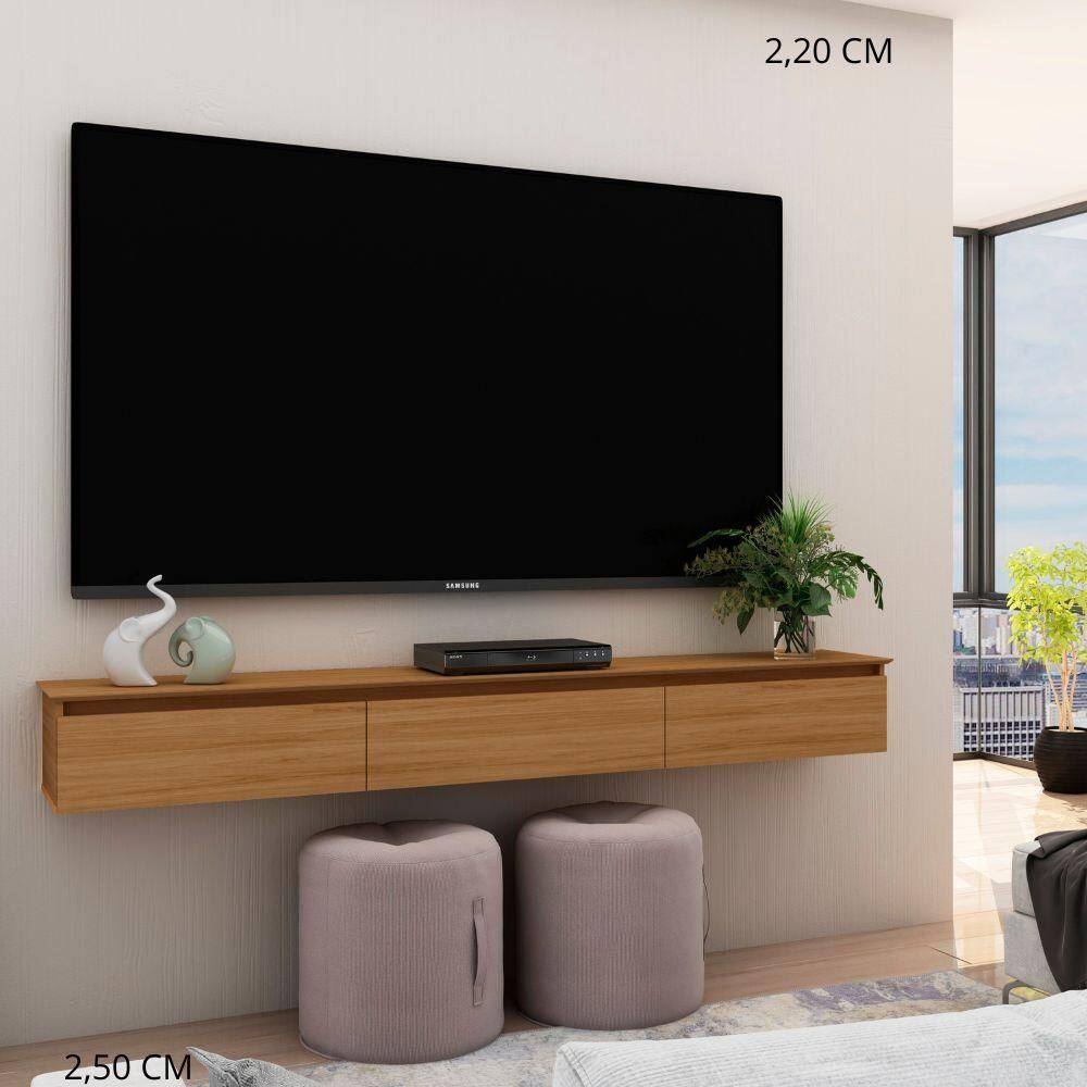 Bancada Suspensa Paris 2,20 Para TV até de 75 polegadas Cor Camaru Shop JM - Marrom