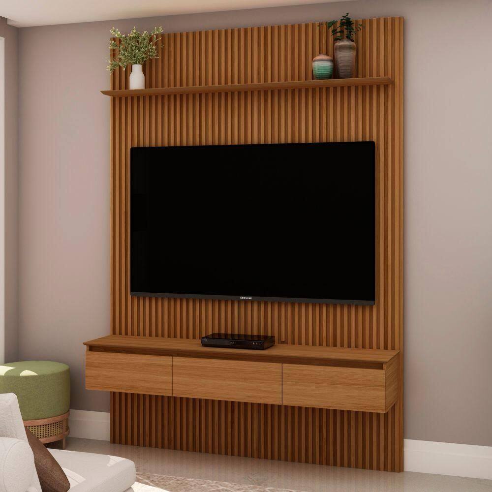 Painel Ripado 100% MDF Para TV de Até 55 Polegadas com 1,80 cm Cumaru Paris Shop JM - Marrom