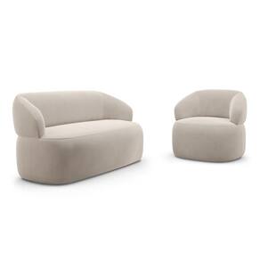 Kit Poltrona Giratória e Sofá Orgânico Living Glee 03 Lugares 170cm Veludo Bege - Desk Design
