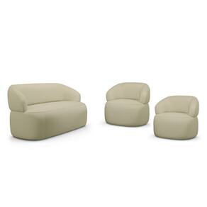 Kit 02 Poltronas Giratória e 01 Sofá Orgânico Glee 03 Lugares 170cm Linho Bege - Desk Design