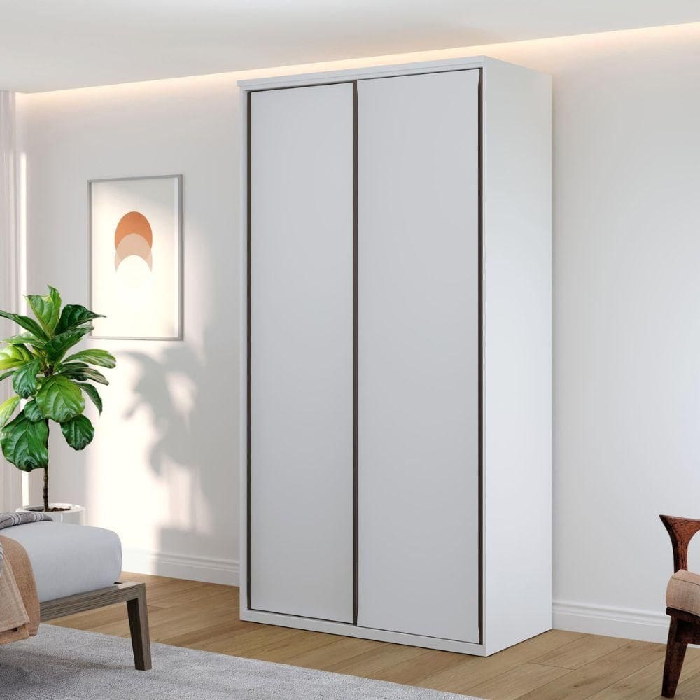 Guarda Roupa de Solteiro 1,20 100% MDF Shop Jm com 2 portas de correr Branco - Branco