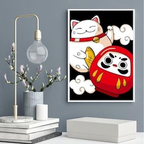 Quadro Decorativo Maneki Neko E Daruma 24X18Cm