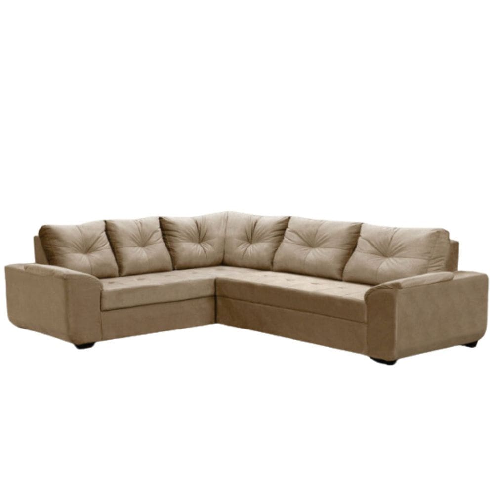 Sofá de Canto Mustang 5 Lugares Veludo Bege 204x250cm Megasul