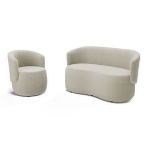 Kit Poltrona e Namoradeira Aisha Orgânica Bouclê Bege - Desk Design