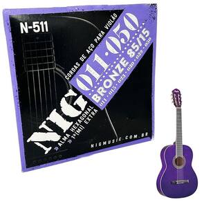 Jogo de cordas 011 em aço para violão tensão light nig n511 + corda extra e mi + palheta