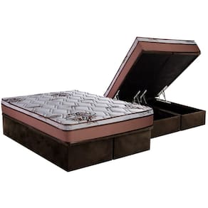 Cama Box Baú Queen: Colchão Molas Ensacadas Luckspuma MasterPocket Caribe + Base CRC Suede Brown(158x198)