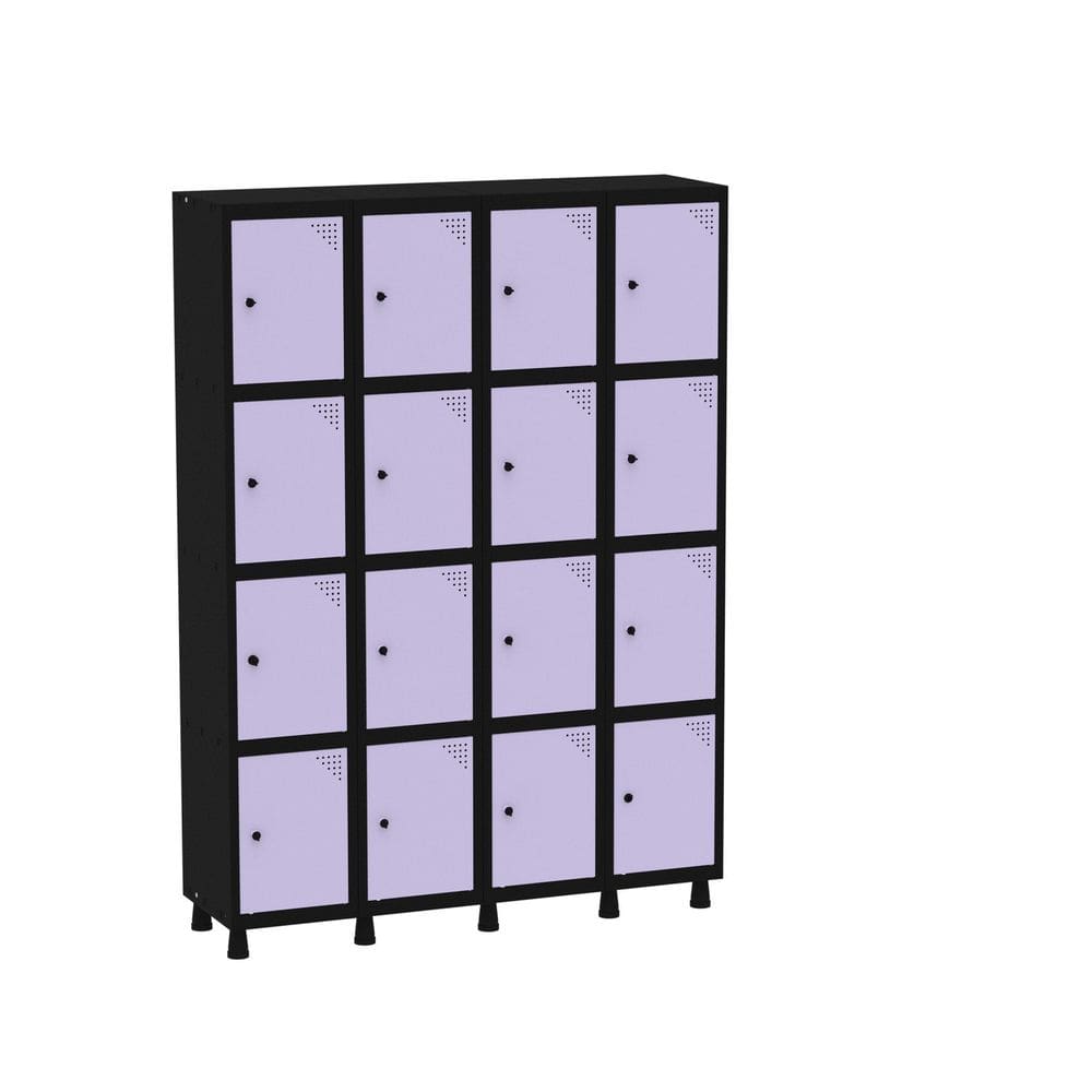 Armário Guarda Volume Locker Roupeiro 16 Portas Aço GRP 504/16 Preto/Lilás