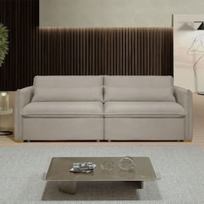 Sofá Cama 3 Lugares Aurora Retrátil Veludo Bege Claro - Celflex