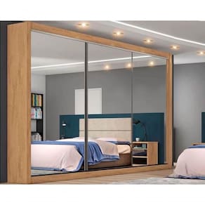 Guarda Roupa Casal 3 Portas De Correr E 6 Gavetas C/3 Espelhos Toronto - Europa Peroba