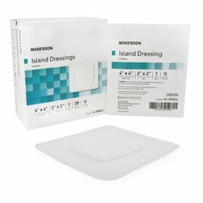 Curativo adesivo McKesson 4 x 4 polegadas de polipropileno/rayon quadrado branco estéril branco 25 unidades da McKesson (pacote com 6)
