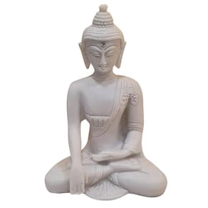 Escultura Buda Sidarta De Pó De Mármore Branco 15Cm