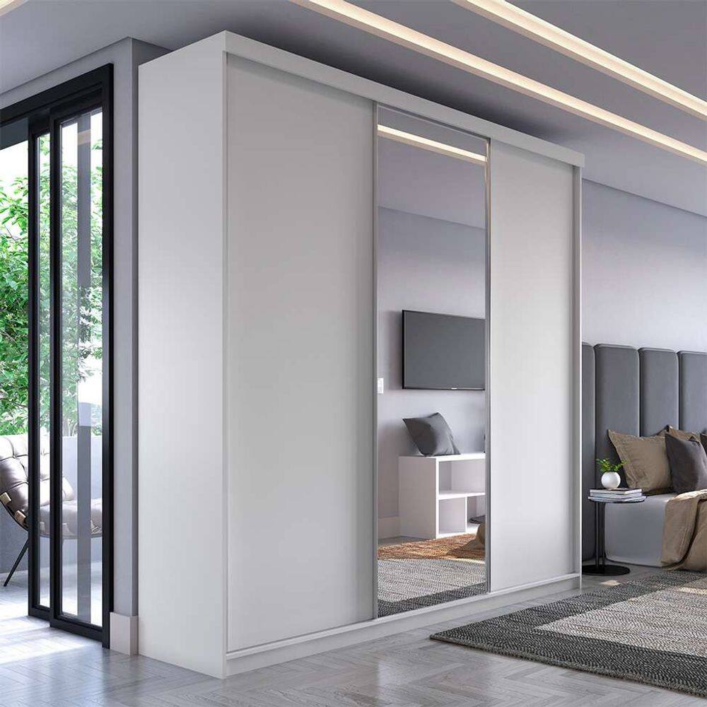 guarda-roupa casal com 1 espelho genebra 3 pt 4 gv branco