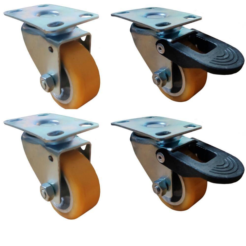4 rodizio poliuretano placa giratória 50mm com e sem freio