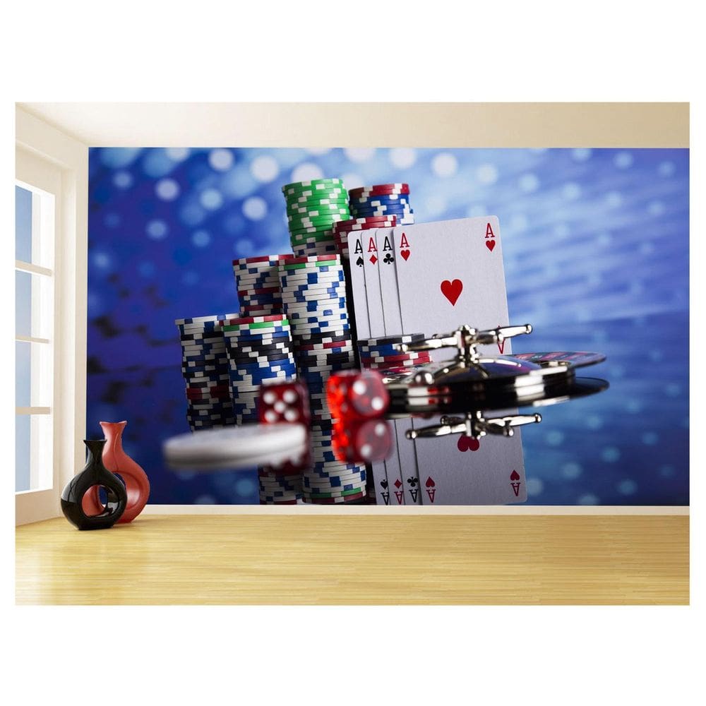 Papel De Parede 3D Salão De Jogos Cartas Poker 3,5M Jcs79