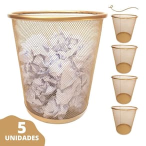 Lixeira luxo dourado ouro 10 litros aramada escritório kit