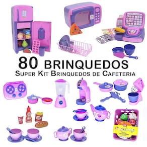 Kit café infantil registradora geladeira jogo de panela 80p