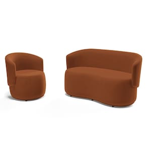 Kit Poltrona e Namoradeira Aisha Orgânica Veludo Terracota - Desk Design