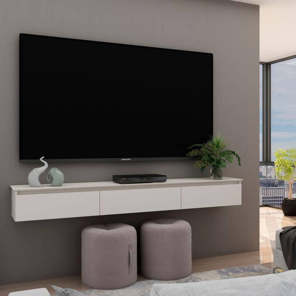 Bancada Suspensa Paris 2,20 Para TV até de 75 polegadas Cor Perola Shop JM - Marrom