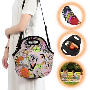 Bolsa Lancheira Térmica Neoprene Adulto Infantil Cor Floral