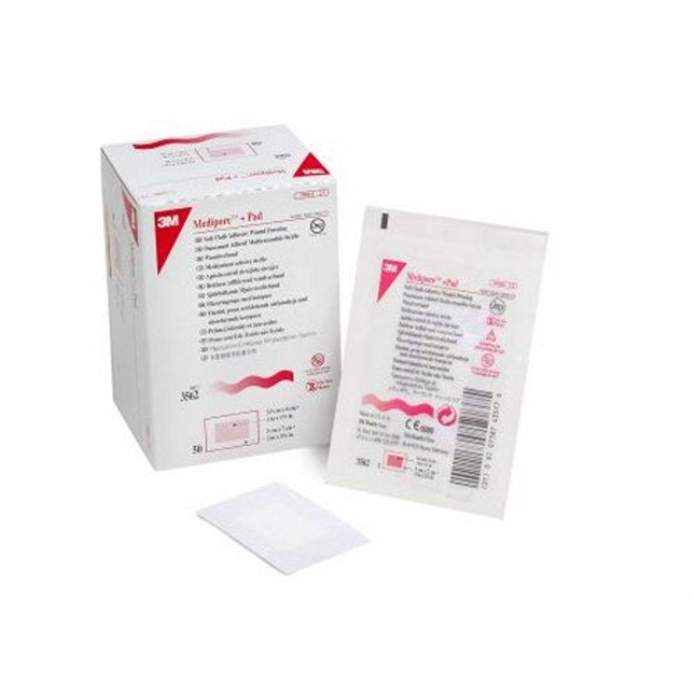 Curativo adesivo 3M Medipore 2 x 2-3/4 polegadas de pano macio retângulo branco estéril branco 50 unidades por 3M (pacote com 6)