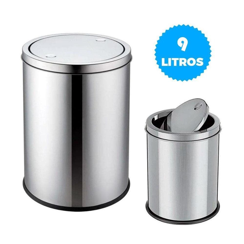 Lixeira Tampa Basculante Em Aço Inox 9 L